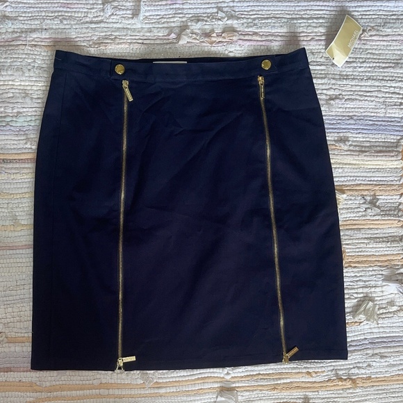 MICHAEL Michael Kors Dresses & Skirts - NWT Michael Kors Navy Blue Skirt wit Gold Zipper and Button Accents Size 16
